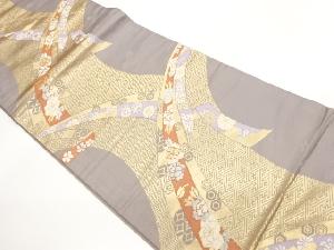 鬘帯に花々・古典柄模様織出し開き名古屋帯（額縁仕立て）